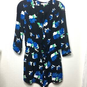 Lila Rose Black Blue Floral Crop Sleeve Romper Size 4